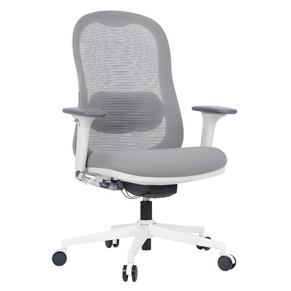 slide 1 of 1, WorkPro® Uomo Ergonomic Mesh/Fabric Mid-Back Office Chair, White/Gray, BIFMA Compliant, 1 ct