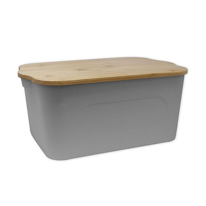 slide 1 of 2, Heritage Small Plastic Bin with Bamboo Lid - Light Grey, 1 ct
