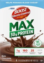 BOOST Glucose Control Max 30g High in Protein Nutritional Drink Shakes, Rich Chocolate, 11 fl oz, 4 Pack