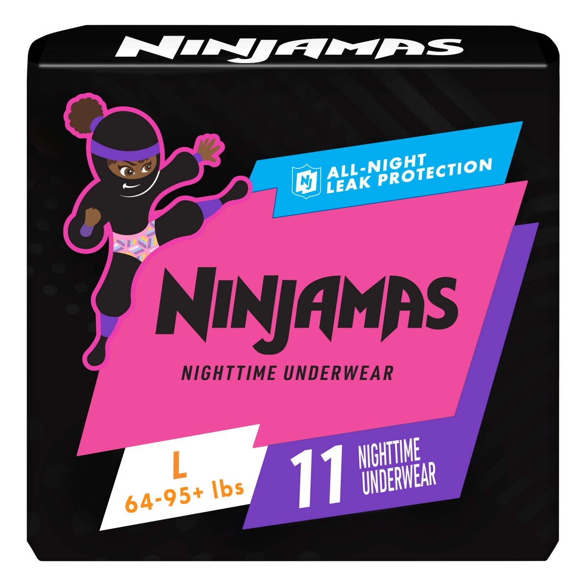 slide 1 of 1, Ninjamas Nighttime Underwear Girl L/, 11 ct