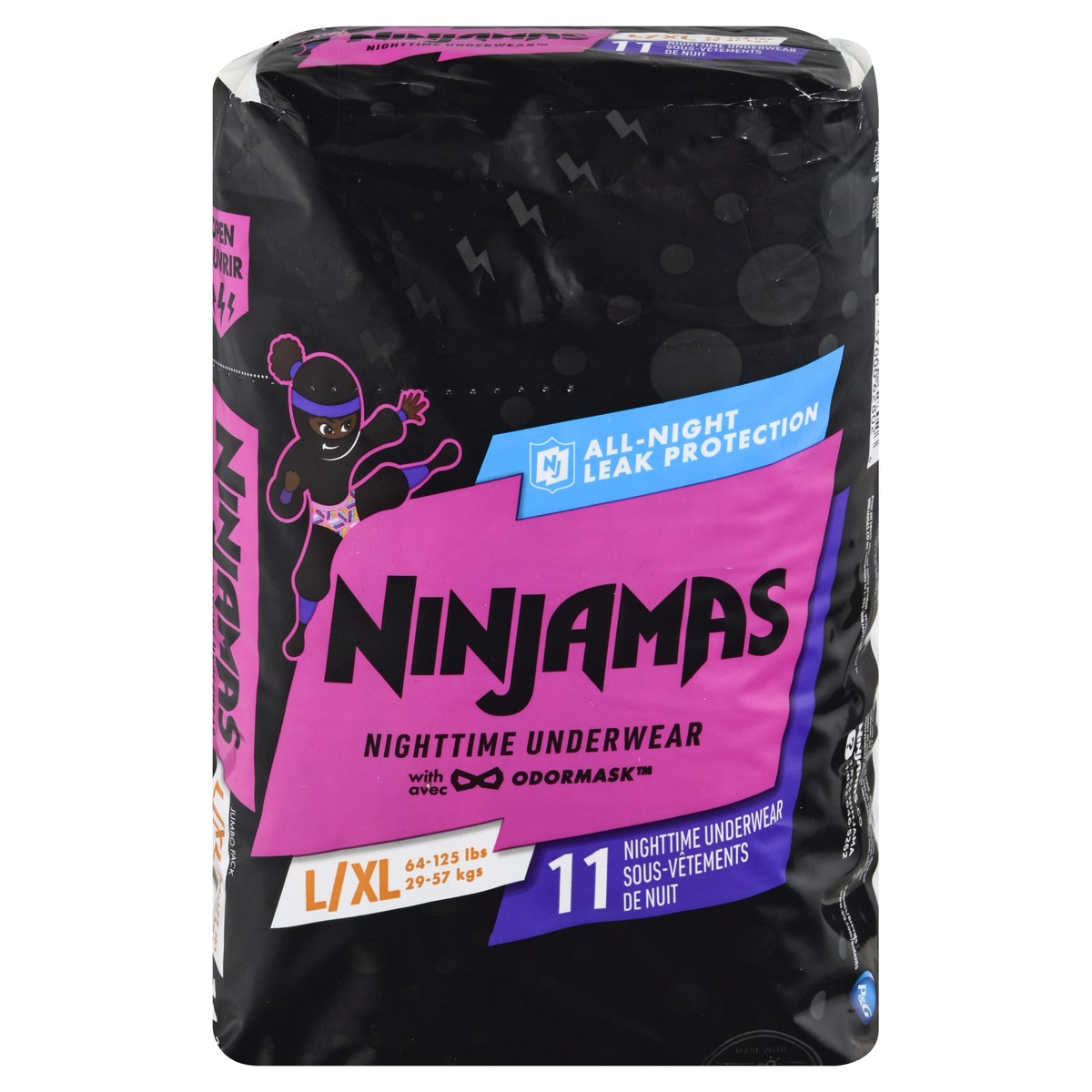 Ninjamas Nighttime Underwear Girl L/ 11 ct