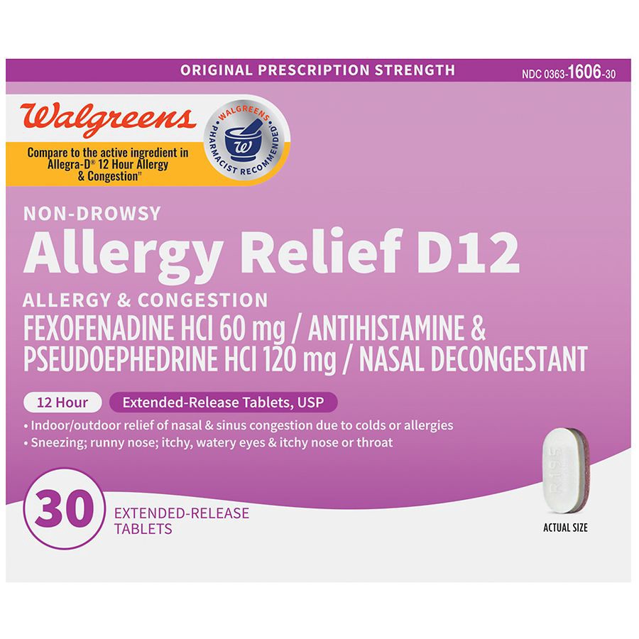slide 1 of 1, Walgreens Allergy Relief D12 Extended-Release Tablets, 30 ct