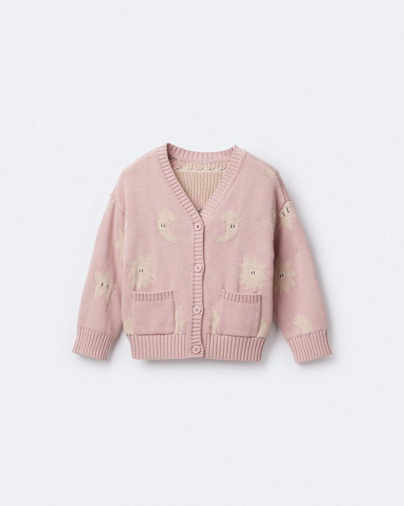 slide 3 of 6, Otteravenue Toddler Girl Star & Moon Pocket Cardigan - Light Pink Light Pink 18M, 1 ct