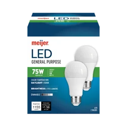 Meijer Led 13w A19 Dimmable Light Bulb, Daylight, 75w Equivalent, 2 Ct