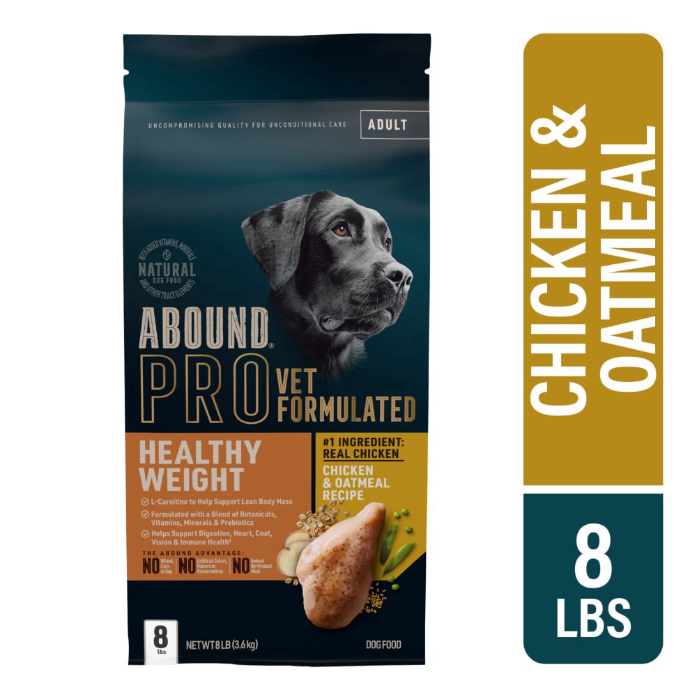slide 4 of 5, Abound Pro Vet Formulated Healthy Weight Chicken & Oatmeal Recipe Dry Dog Food, 8 lb