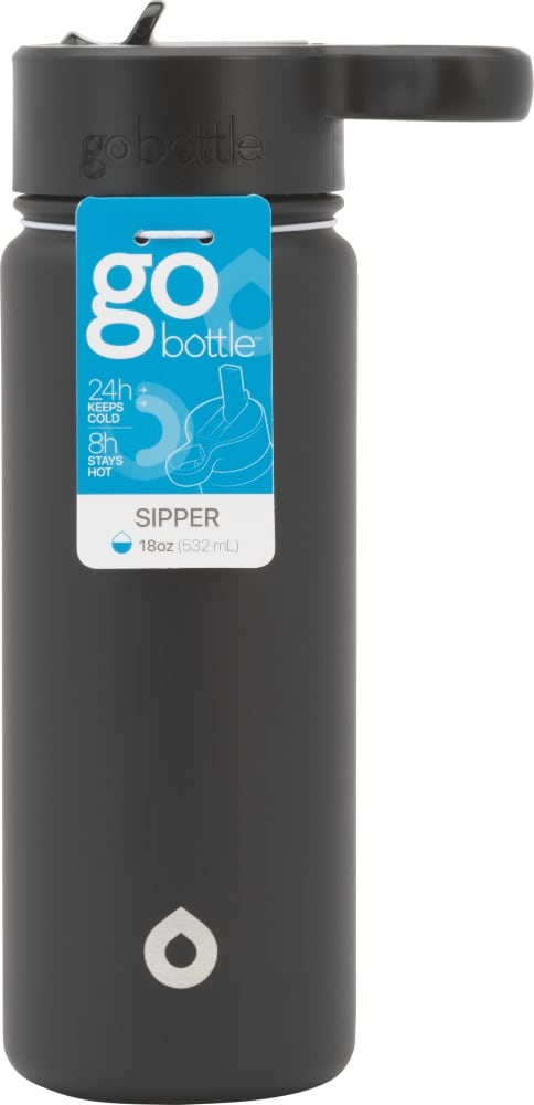 slide 1 of 1, Gobottle Sip Water Bottle - Black, 18 oz