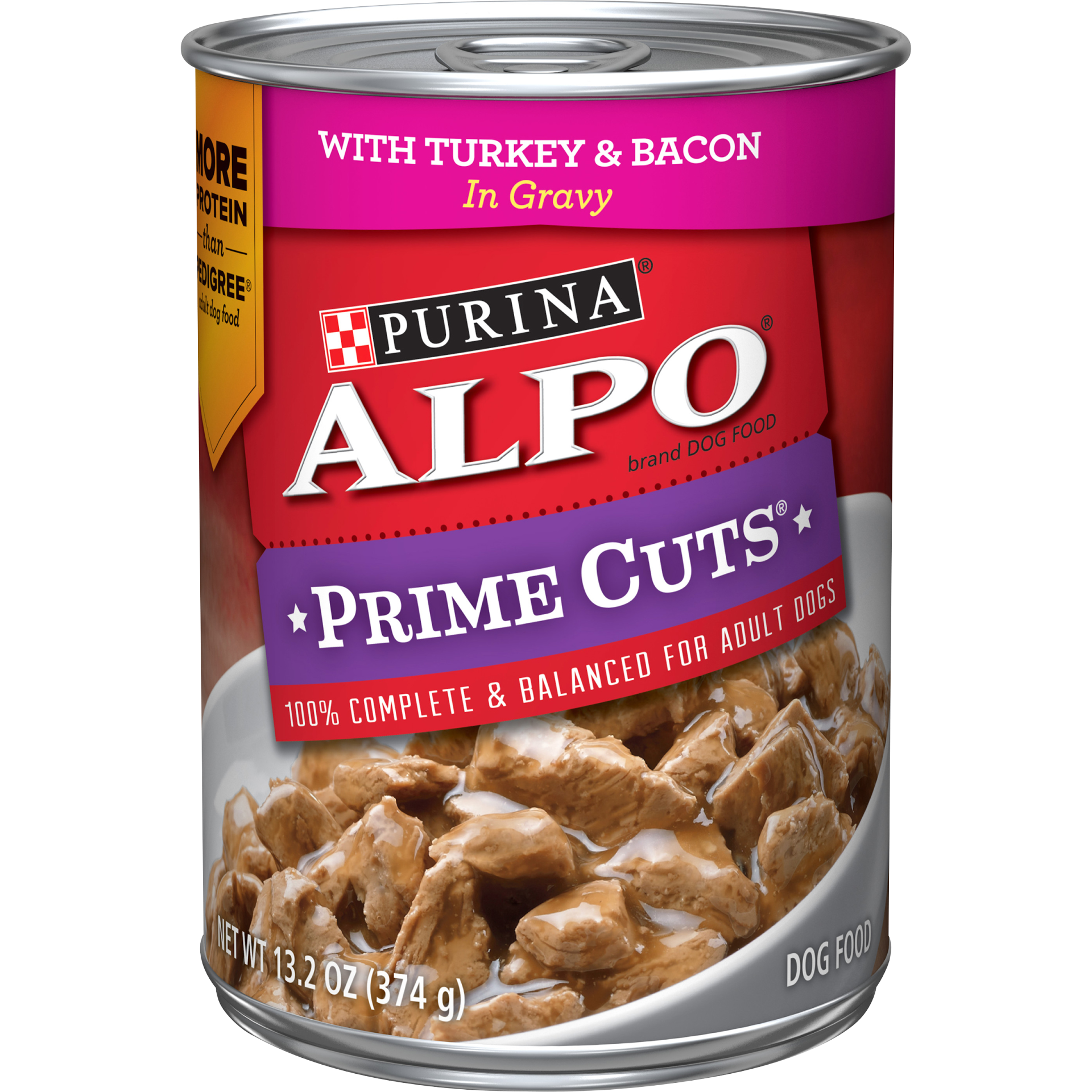 slide 1 of 7, Purina ALPO Prime Cuts with Turkey & Bacon in Gravy Dog Food, 13.2 oz