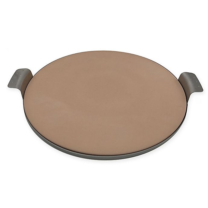 slide 1 of 3, Artisanal Kitchen Supply Pizza Stone with Stainless Steel Tray, 15 in