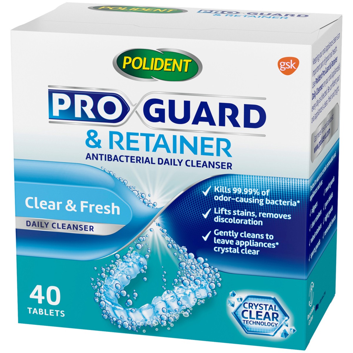 slide 4 of 9, Polident ProGuard & Retainer Daily Cleansing Tablets, Mouth Guard Cleaner and Retainer Cleaner Tablets - 40 Count, 40 ct
