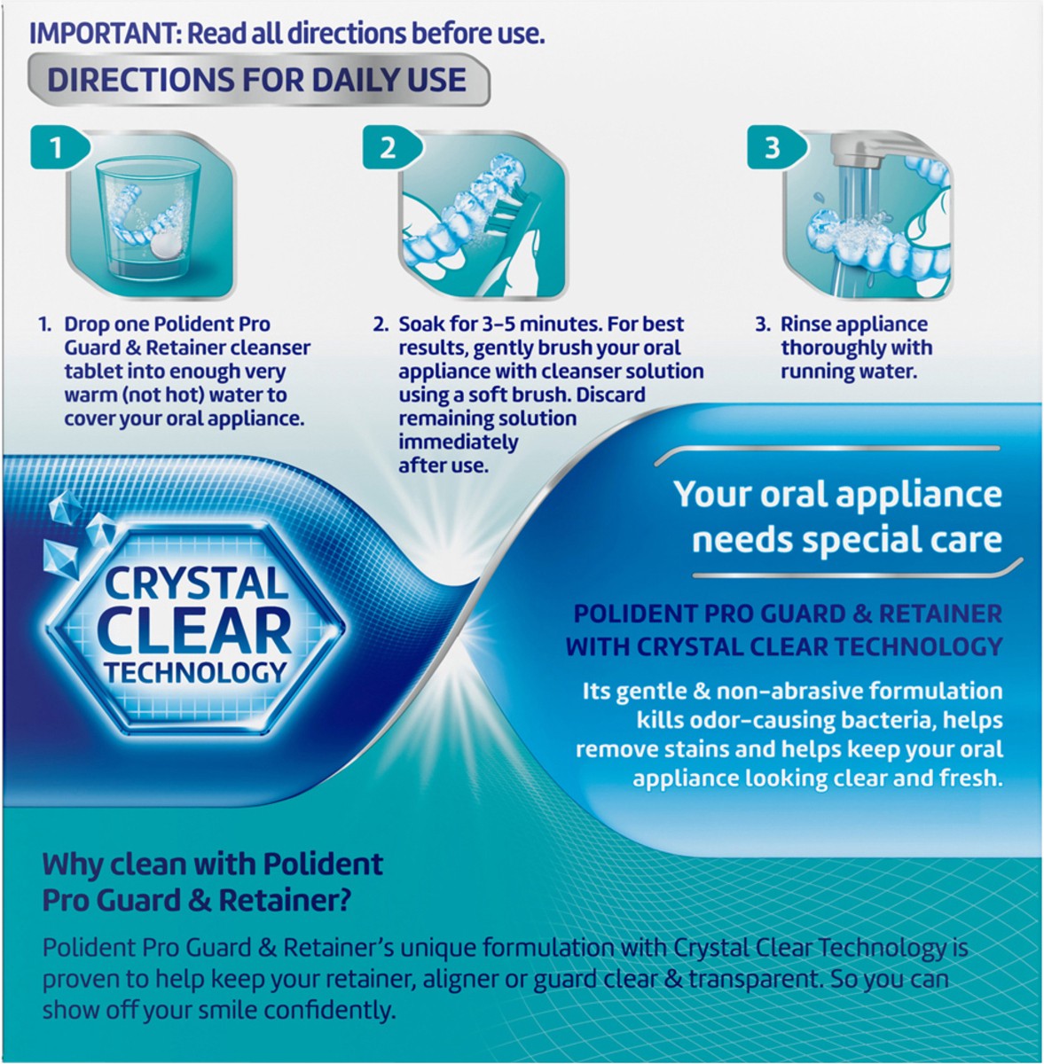 slide 7 of 9, Polident ProGuard & Retainer Daily Cleansing Tablets, Mouth Guard Cleaner and Retainer Cleaner Tablets - 40 Count, 40 ct