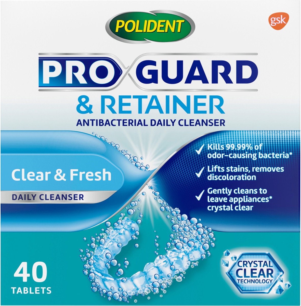 slide 2 of 9, Polident ProGuard & Retainer Daily Cleansing Tablets, Mouth Guard Cleaner and Retainer Cleaner Tablets - 40 Count, 40 ct