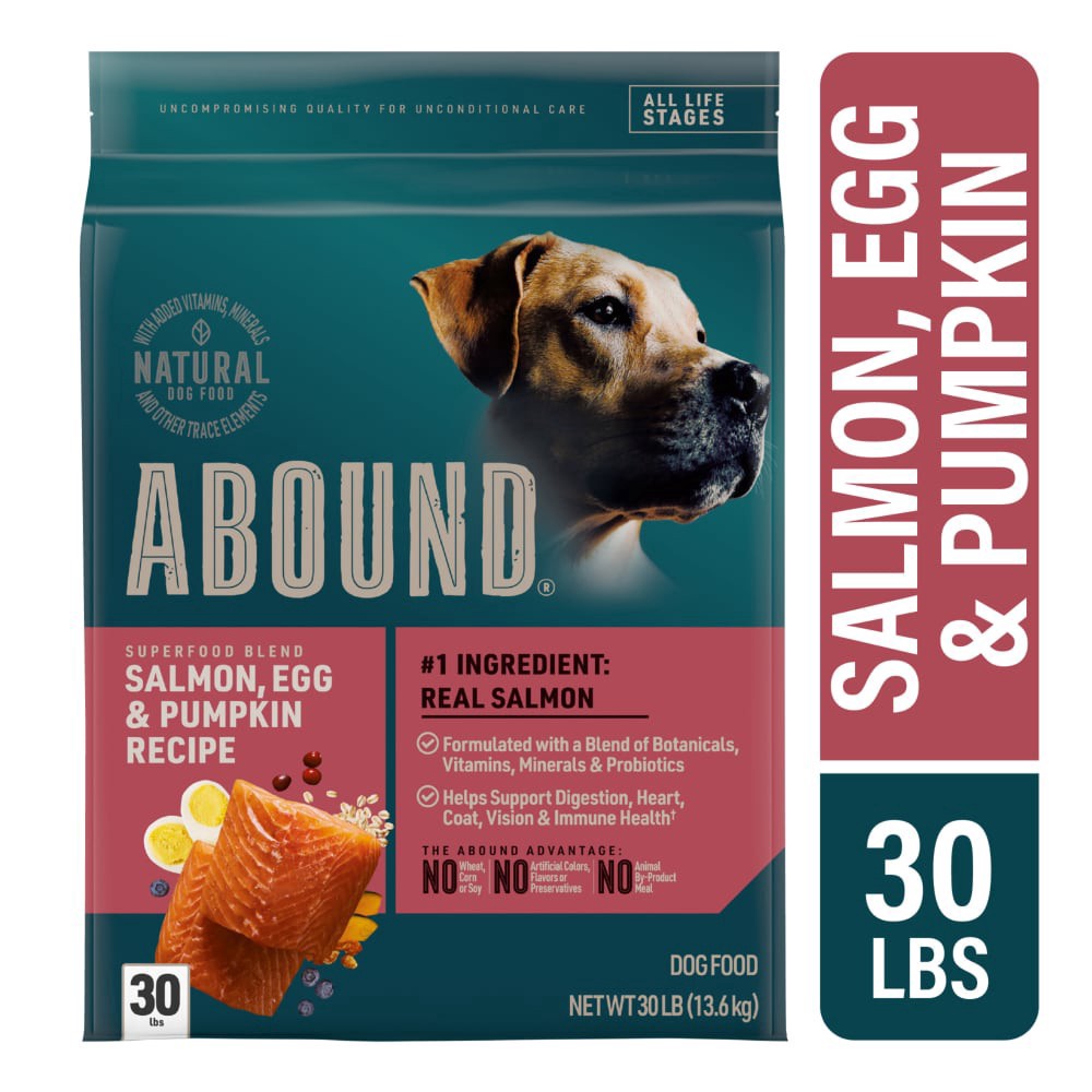 slide 5 of 6, Abound Salmon Egg & Pumpkin Blend Dry Dog Food, 30 lb