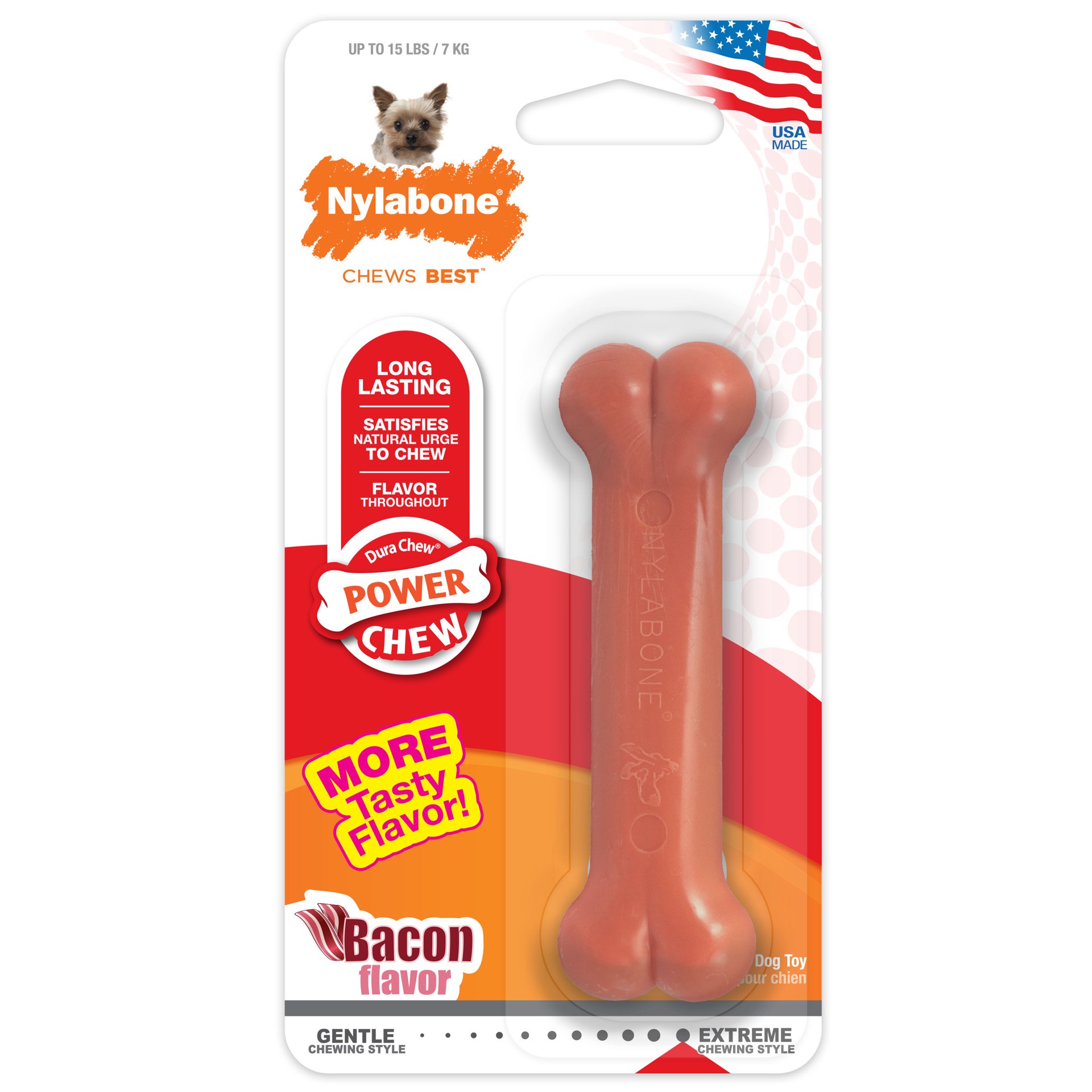 slide 1 of 10, Nylabone Power Chew Dog Toy Bacon X-Small/Petite - Up to 15 lbs.(1 Count), 1 ct