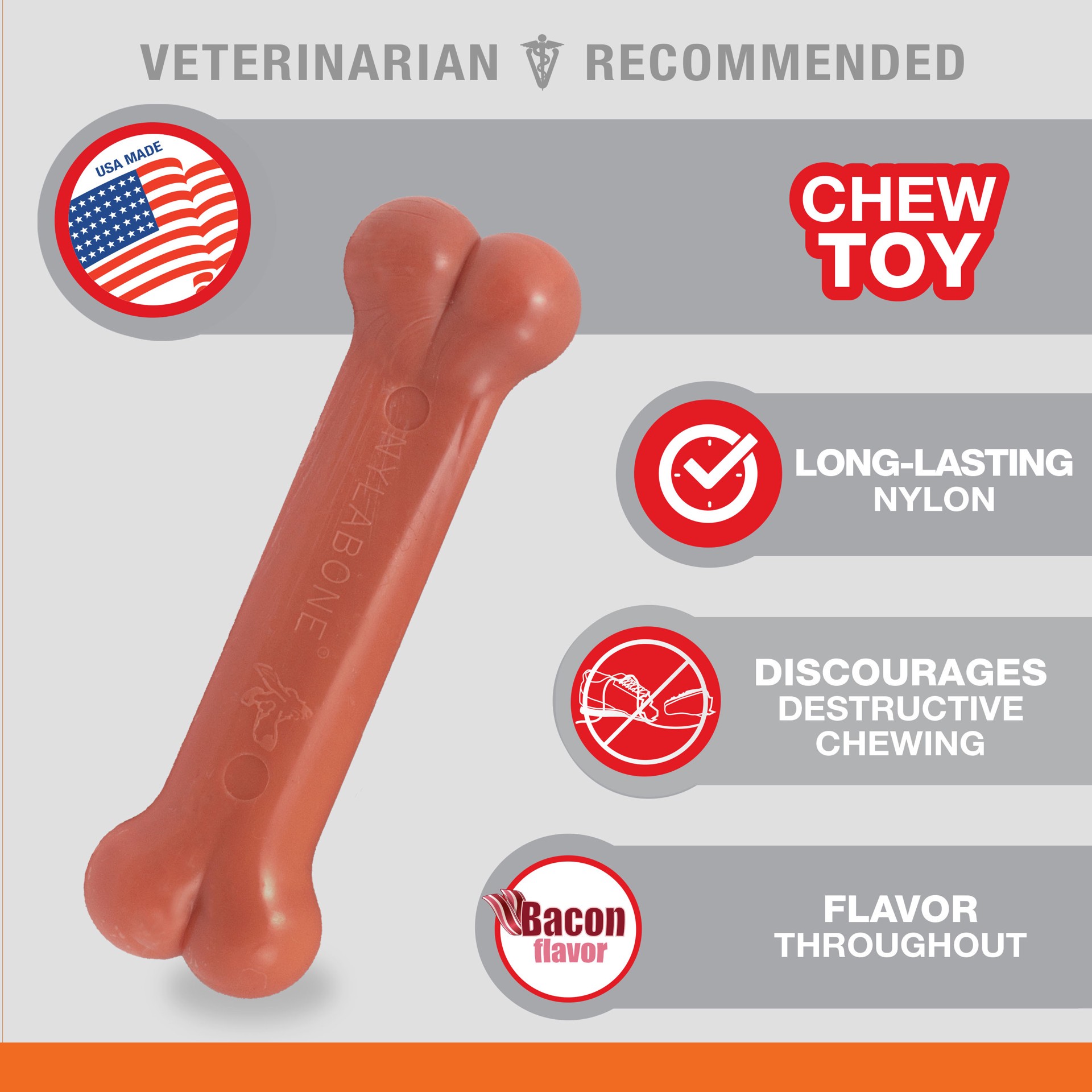 slide 10 of 10, Nylabone Power Chew Dog Toy Bacon X-Small/Petite - Up to 15 lbs.(1 Count), 1 ct