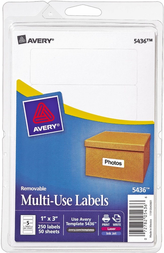 slide 1 of 1, Avery Removable Multiuse Label 250 Pack White 1 X 3 Inch, 1 in x 3 in
