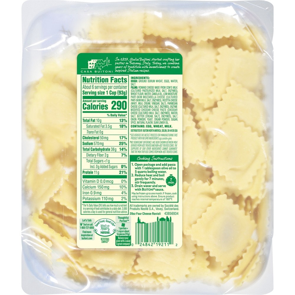 slide 2 of 5, Buitoni Four Cheese Ravioli, Refrigerated Pasta, 20 oz Family Size Package, 20 oz