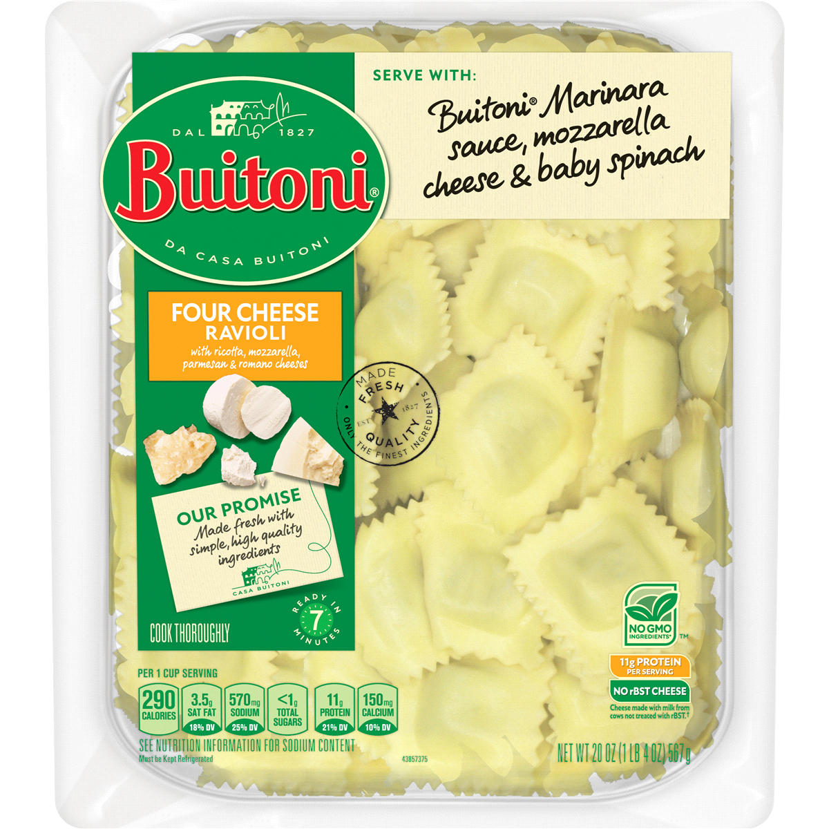 slide 1 of 6, Buitoni Four Cheese Ravioli Refrigerated Pasta, 20 oz
