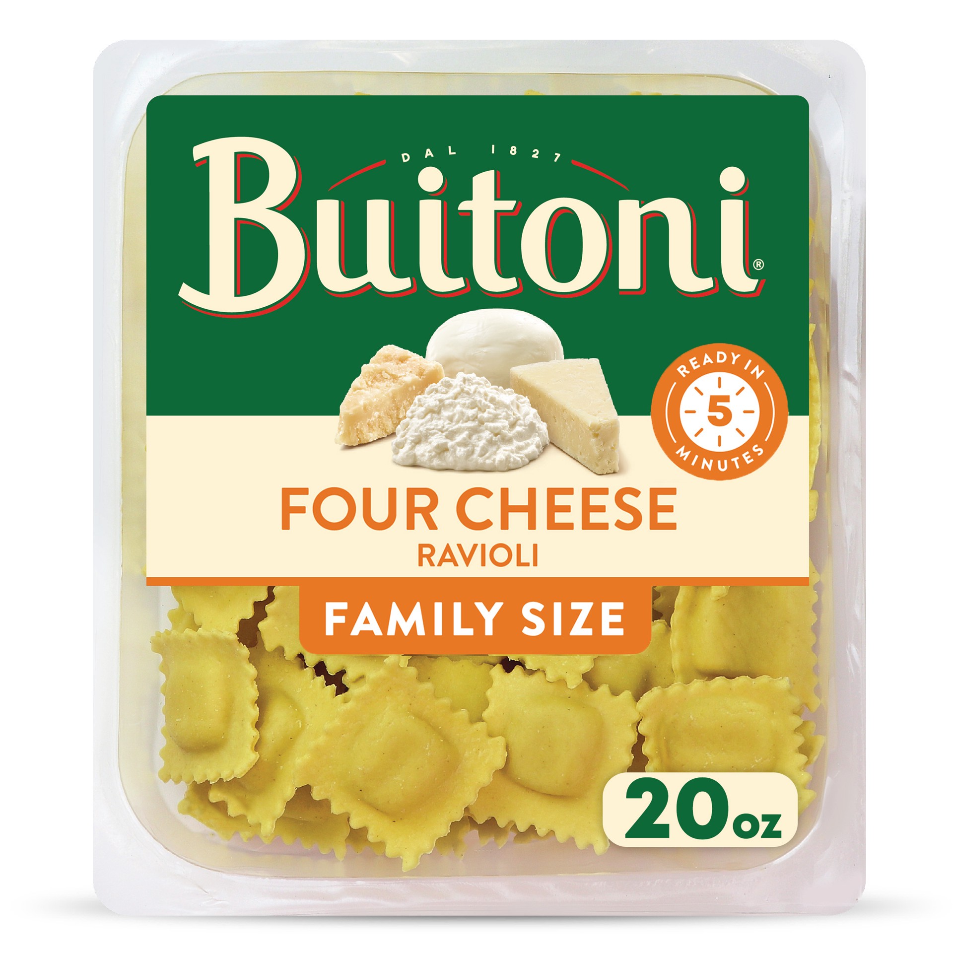 slide 1 of 5, Buitoni Four Cheese Ravioli, Refrigerated Pasta, 20 oz Family Size Package, 20 oz