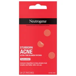 Neutrogena Stubborn Acne Pimple Patches, Acne Treatment for Face, Ultra-Thin Hydrocolloid Spot Stickers Provide Optimal Healing for Pimples, 24 Patches
