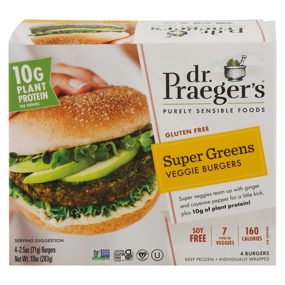 slide 1 of 9, Dr. Praeger's Gluten Free Super Greens Veggie Burgers 4 - 2.5 oz Burgers, 4 ct