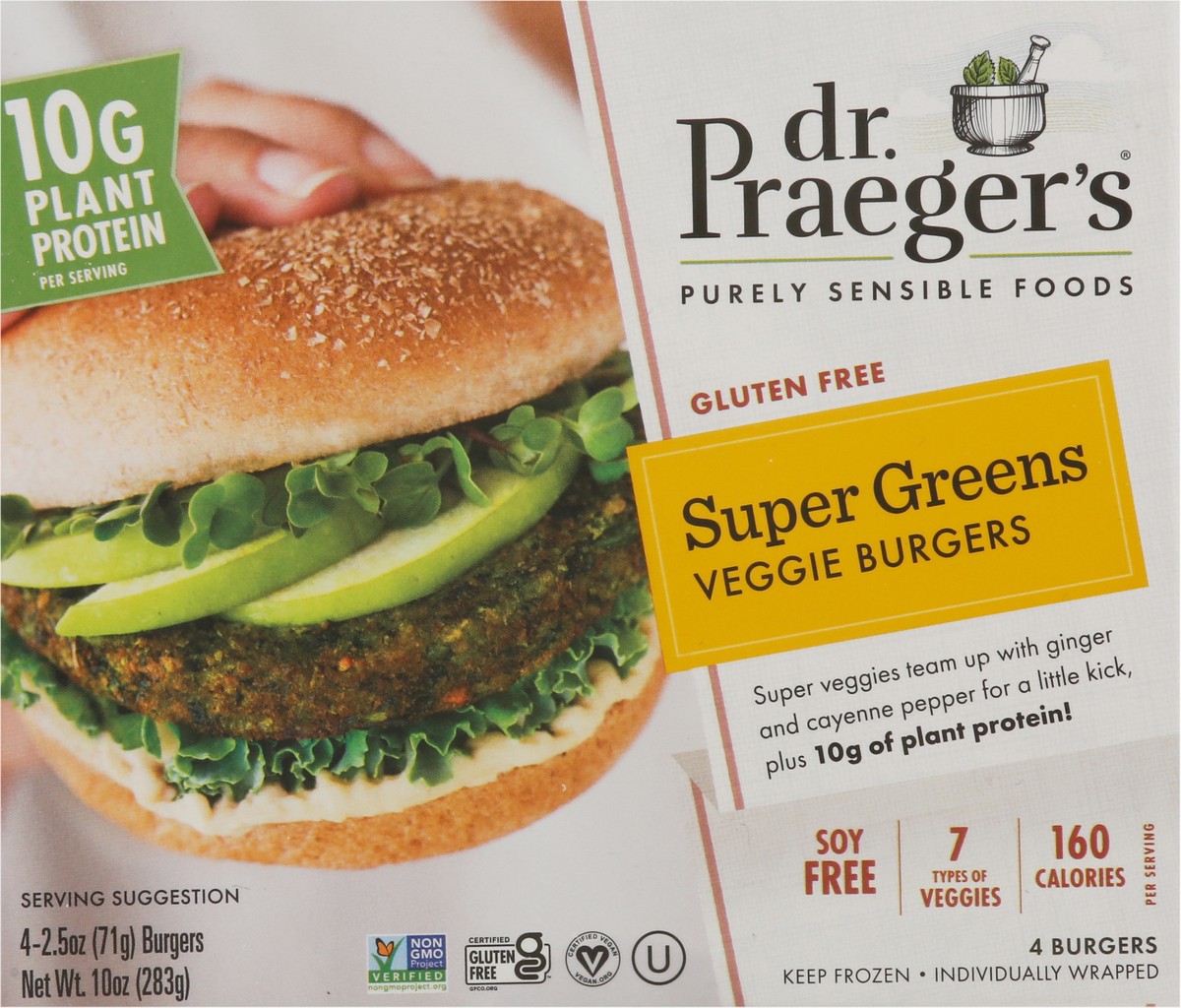 slide 4 of 9, Dr. Praeger's Gluten Free Super Greens Veggie Burgers 4 - 2.5 oz Burgers, 4 ct