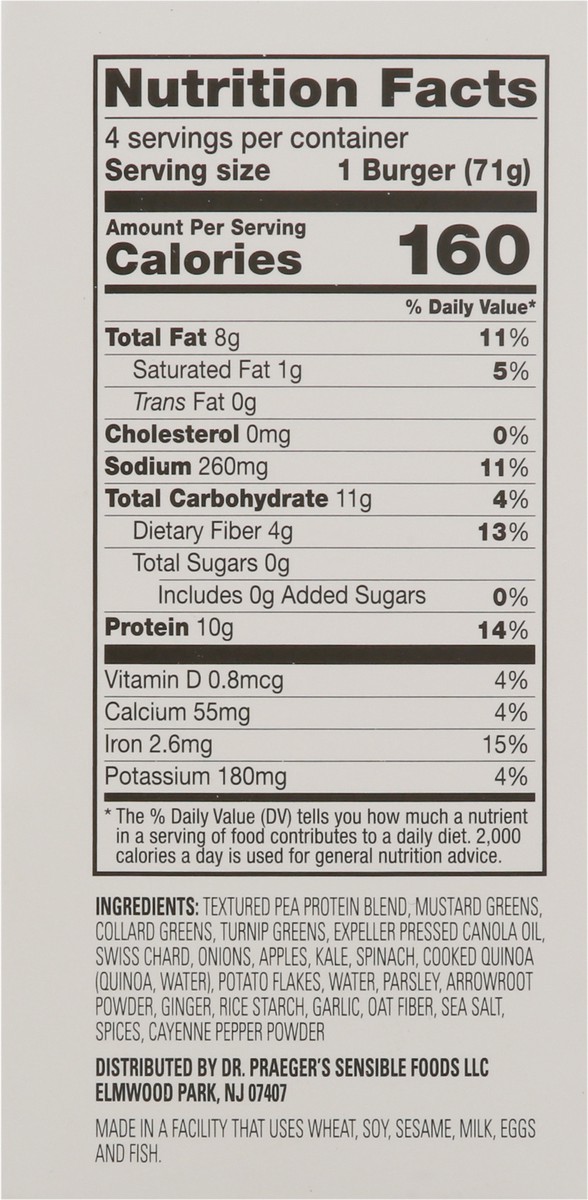 slide 8 of 9, Dr. Praeger's Gluten Free Super Greens Veggie Burgers 4 - 2.5 oz Burgers, 4 ct