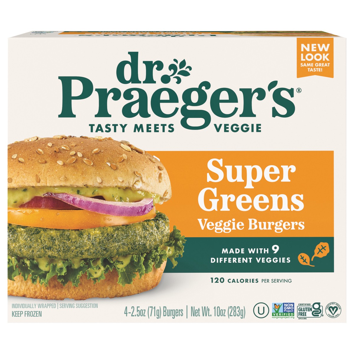 slide 1 of 9, Dr. Praeger's Super Greens Veggie Burgers 4 - 2.5 oz Burgers, 4 ct