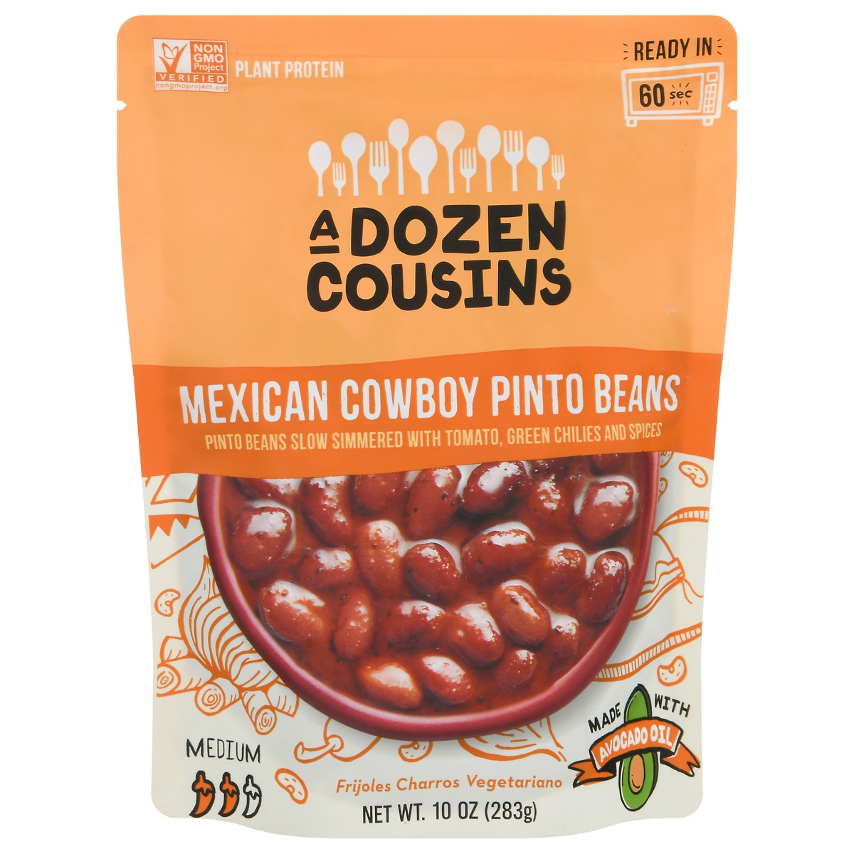 slide 1 of 1, A Dozen Cousins Ready To Eat Mexican Pinto Beans, 10 oz