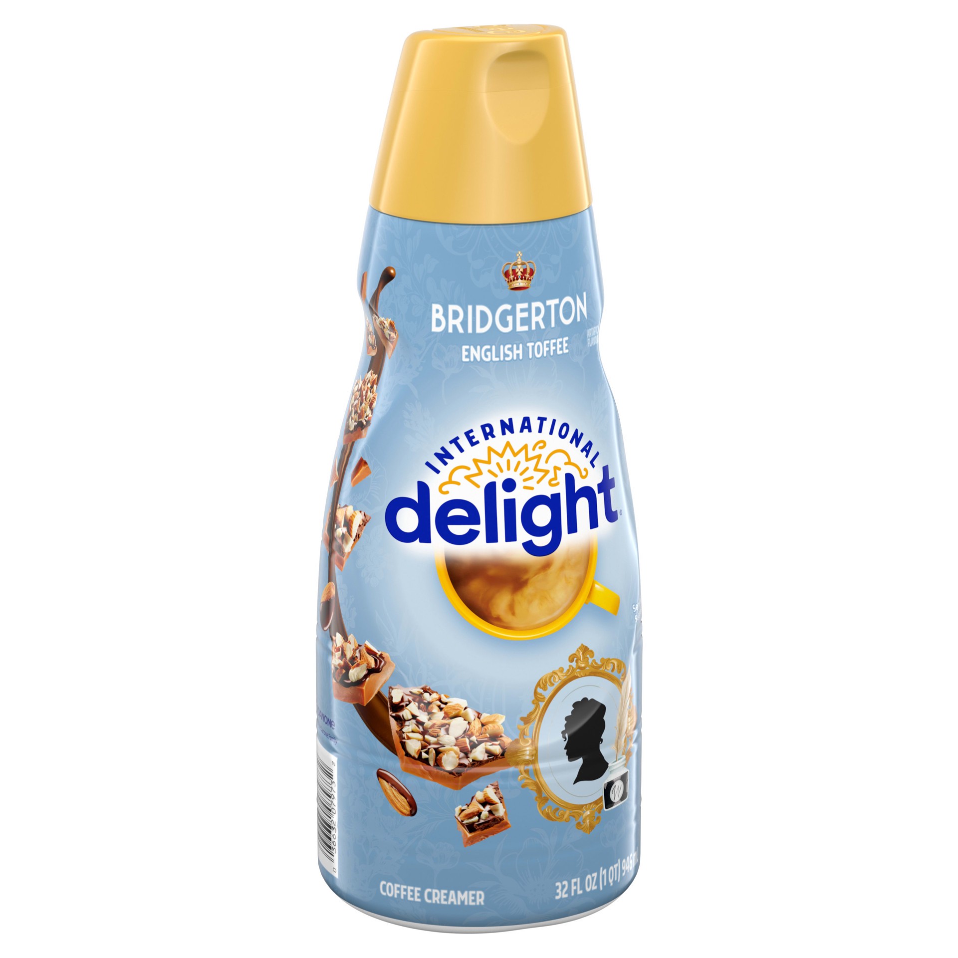 slide 5 of 5, International Delight Coffee Creamer, Bridgerton English Toffee, Refrigerated Flavored Creamer, 32 FL OZ Bottle, 32 fl oz