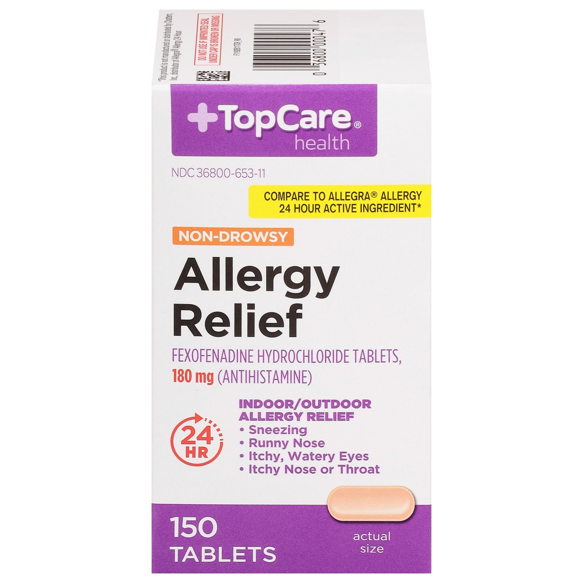 slide 1 of 17, TopCare Health 180 mg Non-Drowsy Allergy Relief 150 Tablets, 150 ct