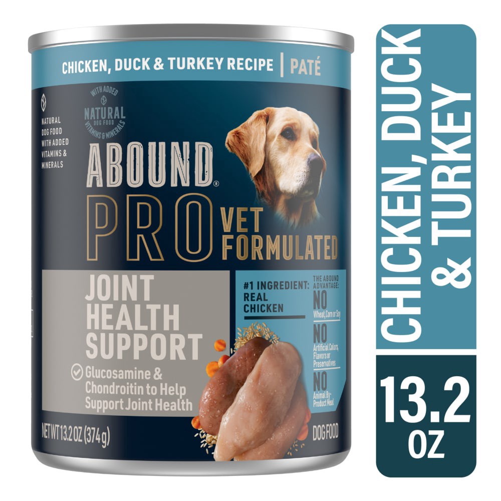slide 6 of 6, Abound Chicken Duck & Turkey Joint Health Recipe Wet Dog Food Can, 13.2 oz