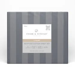 Room & Retreat 600 Thread Counts Damask Sheet Set, Full, 4 Pieces Set, Grey