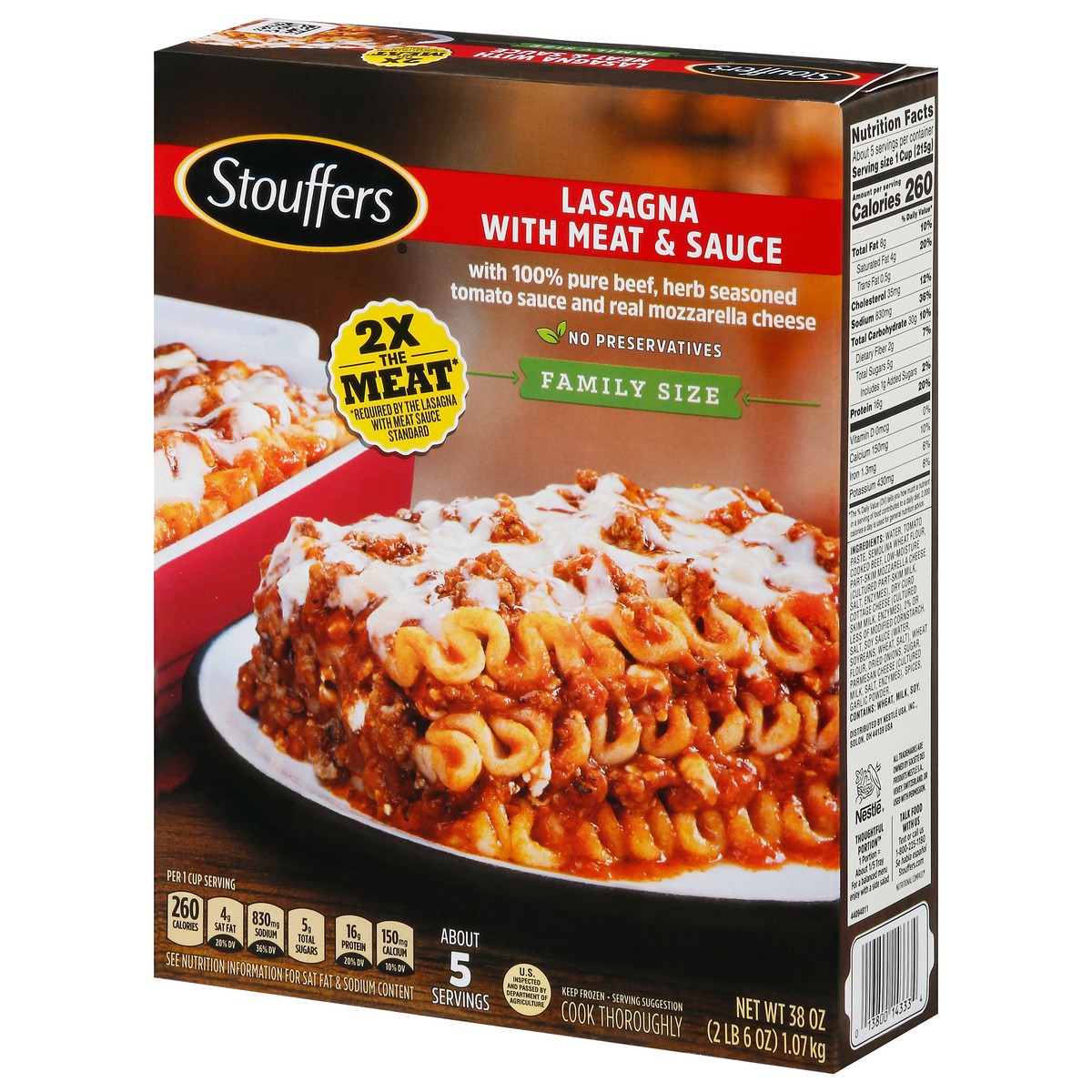 slide 3 of 9, Stouffer's Frozen Lasagna with Meat & Sauce Family Size - 38oz, 38 oz