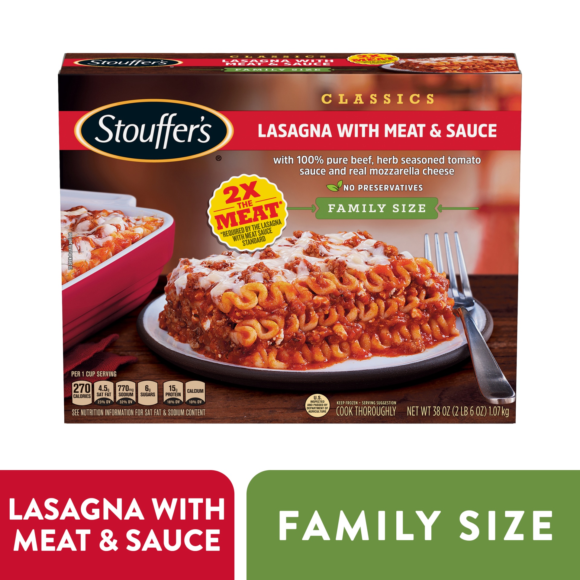 slide 1 of 6, Stouffer's Lasagna With Meat & Sauce Family Size, 38 oz