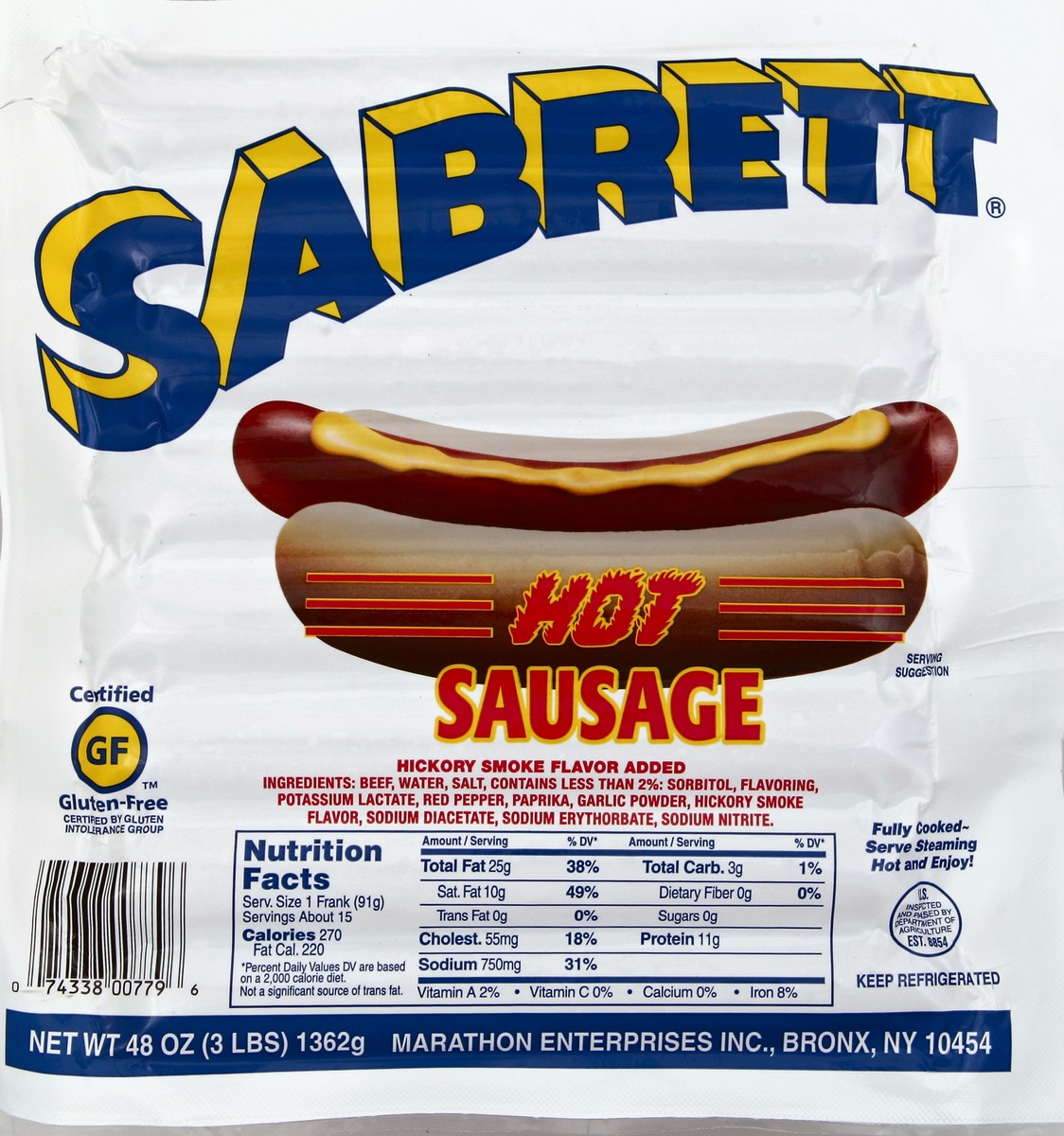 slide 5 of 5, Sabrett Hot Sausg, 48 oz