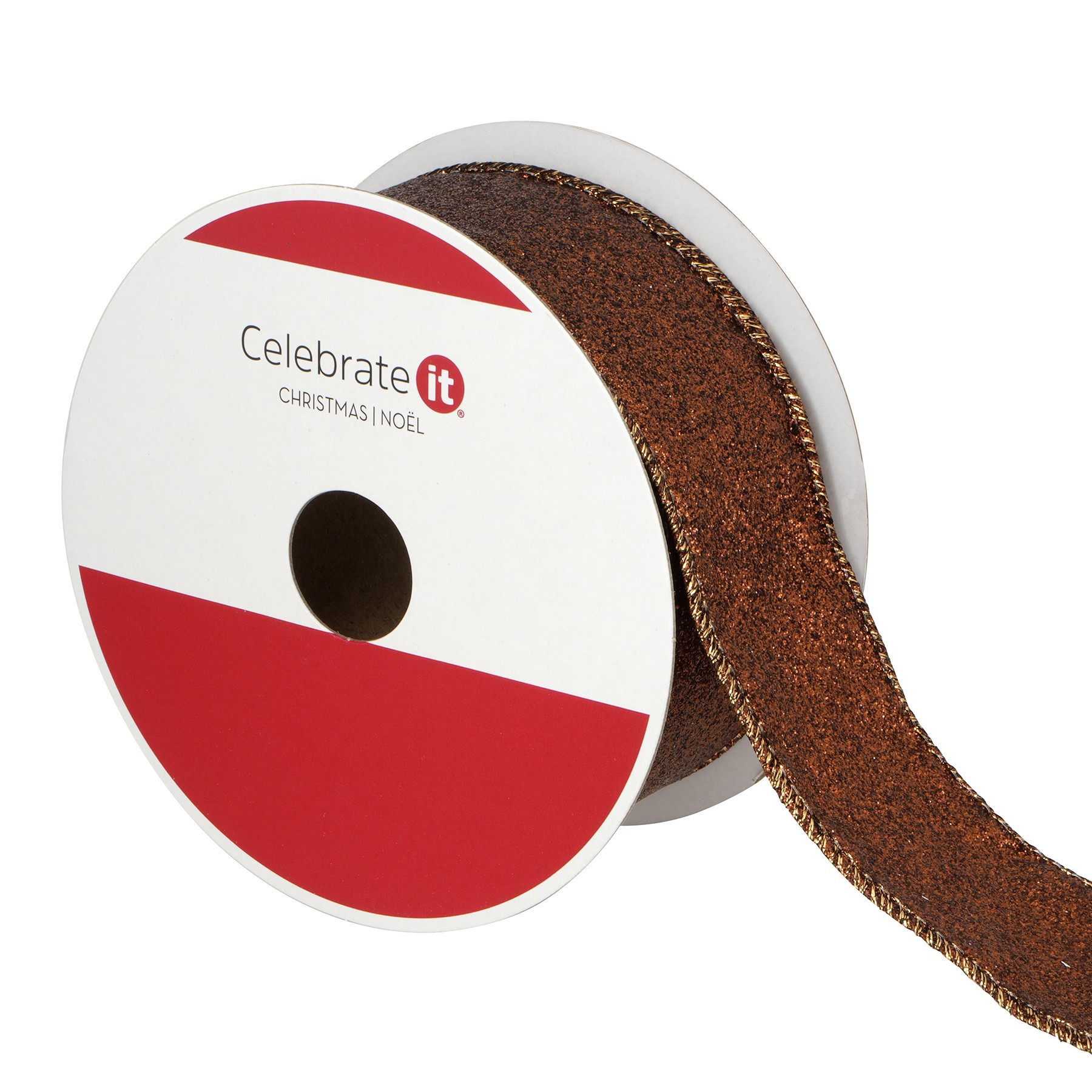 slide 2 of 3, 1.5" X 30ft. Brown Wired Glitter Ribbon By Celebrate It, 1.5 in x 30 ft