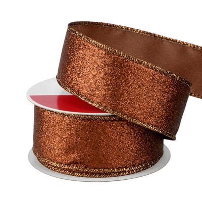 slide 1 of 3, 1.5" X 30ft. Brown Wired Glitter Ribbon By Celebrate It, 1.5 in x 30 ft