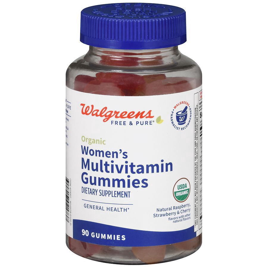 slide 1 of 5, Walgreens Free & Pure Organic Women's Multivitamin Gummies Natural Raspberry, Strawberry & Cherry, 90 ct