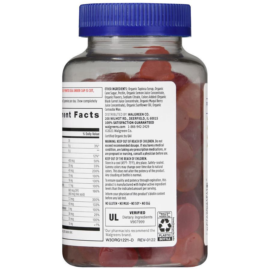 slide 3 of 5, Walgreens Free & Pure Organic Women's Multivitamin Gummies Natural Raspberry, Strawberry & Cherry, 90 ct