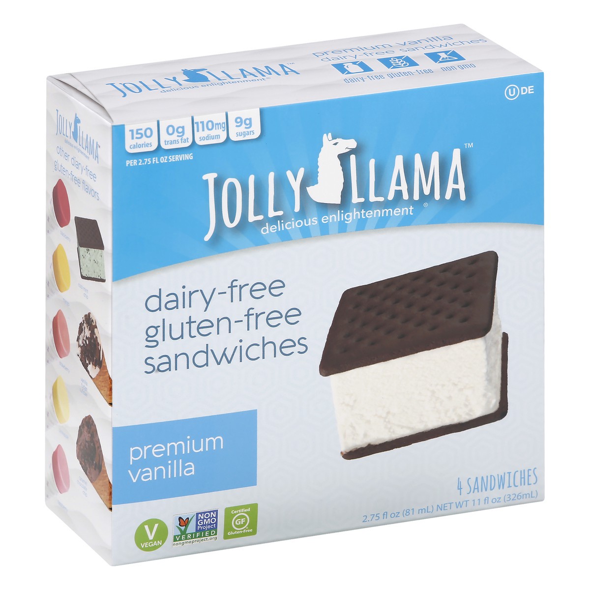 slide 9 of 9, Jolly Llama Sandwiches, Premium Vanilla, 2.75 oz