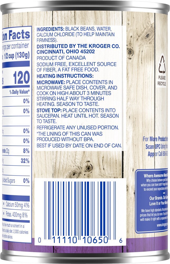 slide 6 of 6, Kroger No Salt Added Black Beans, 15.5 oz