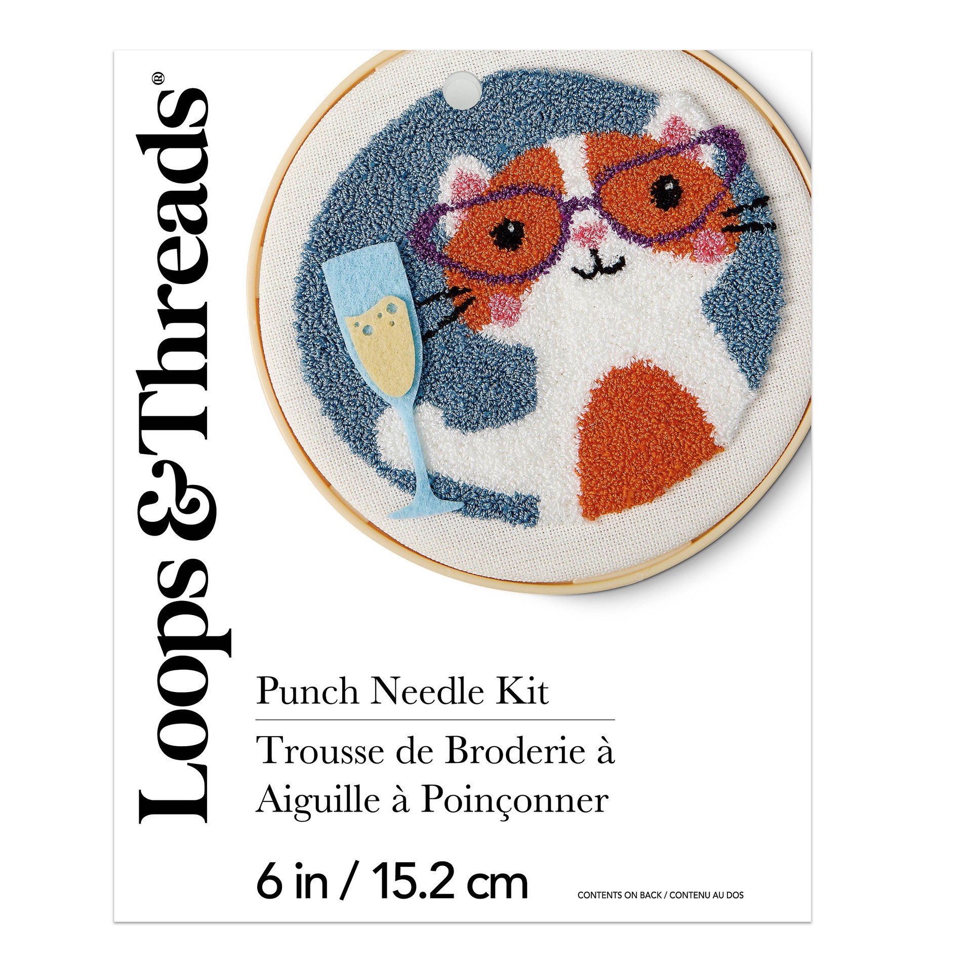 slide 3 of 4, 6" Cat With Bubbly Punch Needle Kit With Hoop By Loops & Threads, 6 in