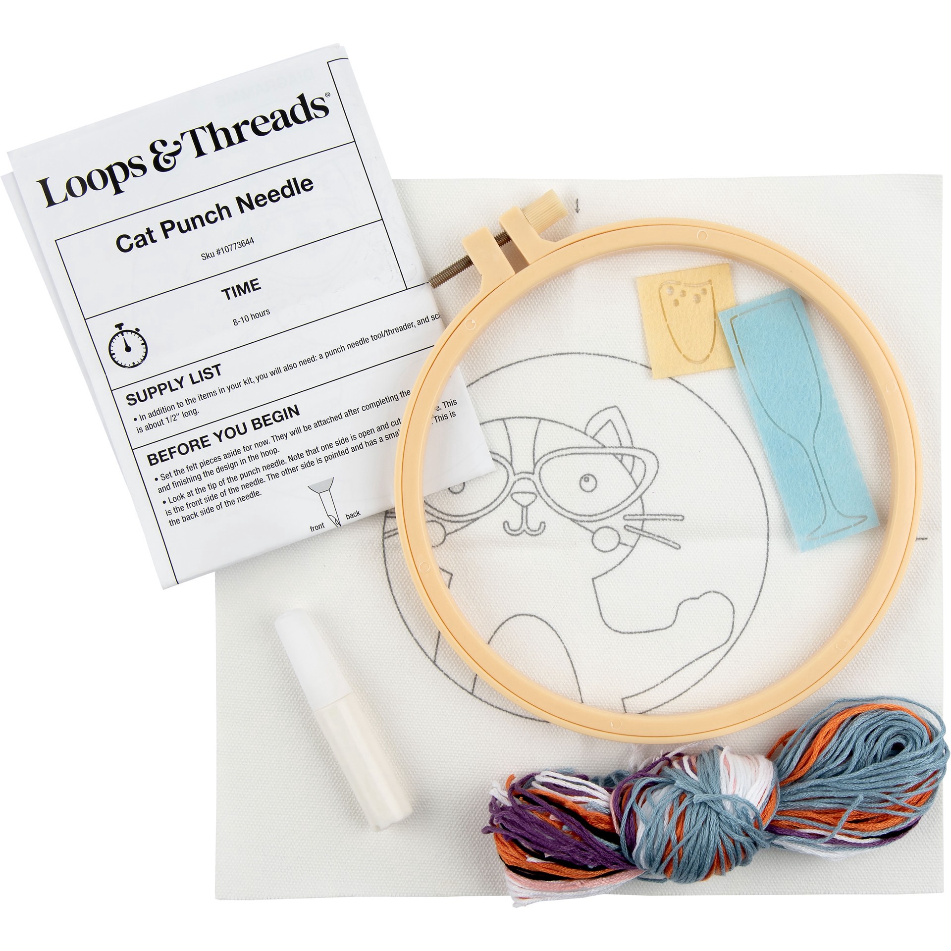 slide 2 of 4, 6" Cat With Bubbly Punch Needle Kit With Hoop By Loops & Threads, 6 in
