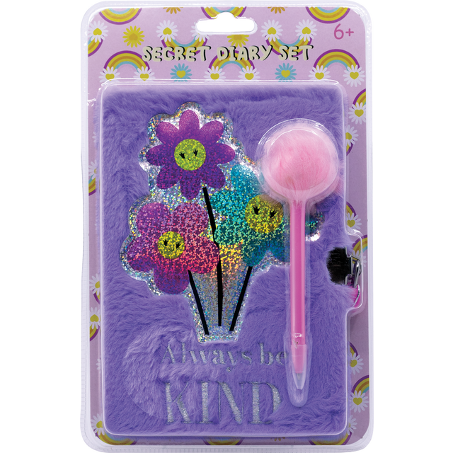 slide 1 of 1, Votum Fuzzy Kiss Lock Diary With Fuzzy Pen, Always Be Kind, 1 ct