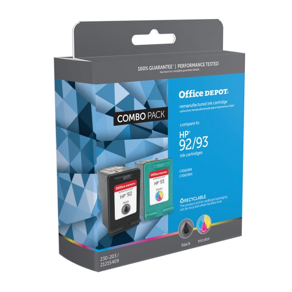 slide 1 of 2, Office Depot Brand Od292-93 Remanufactured Ink Cartridge Replacement For Hp 92/93 Black/Tricolor, Pack Of 2, 2 ct