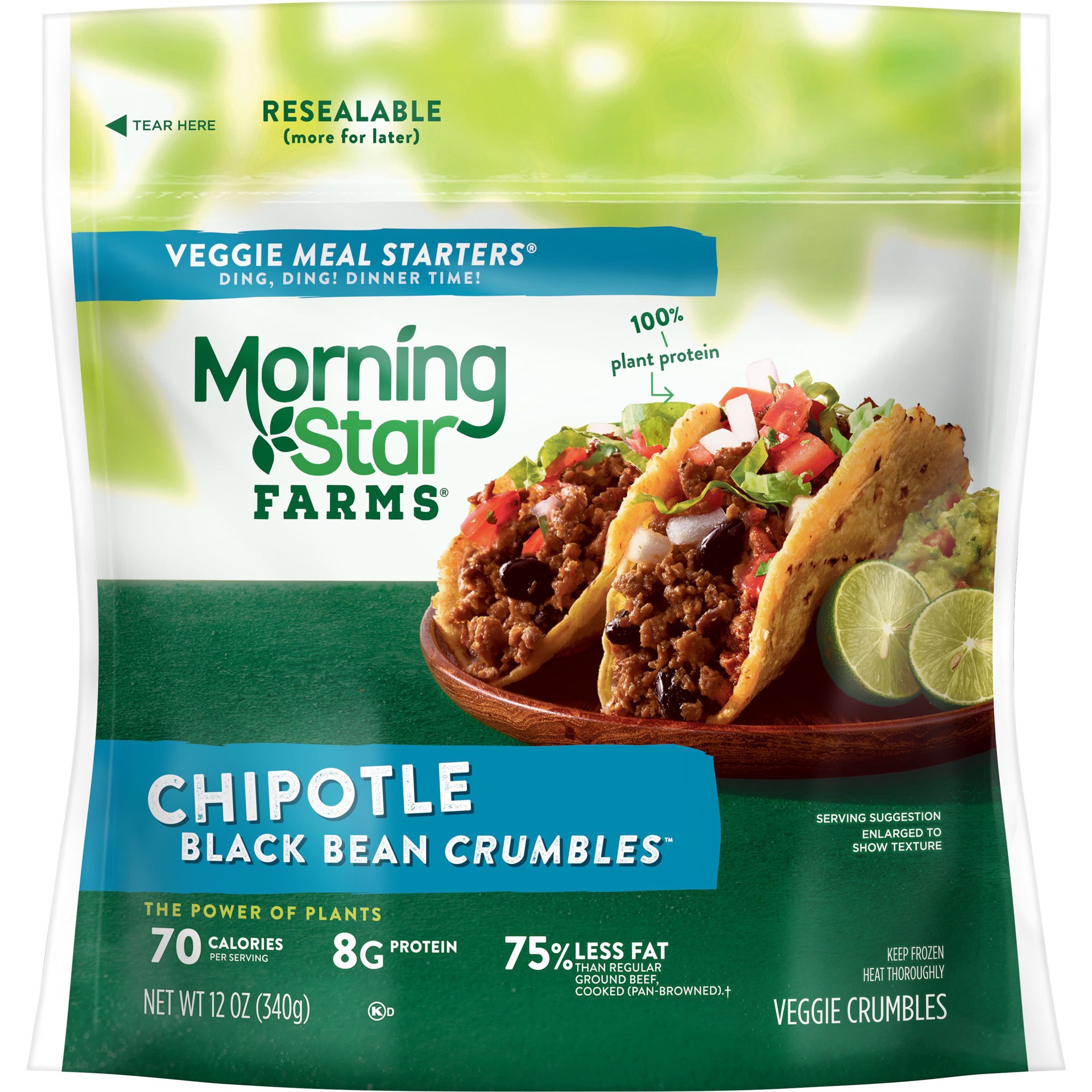 slide 1 of 5, MorningStar Farms Meal Starters Veggie Crumbles, Chipotle Black Bean, 12 oz, Frozen, 12 oz