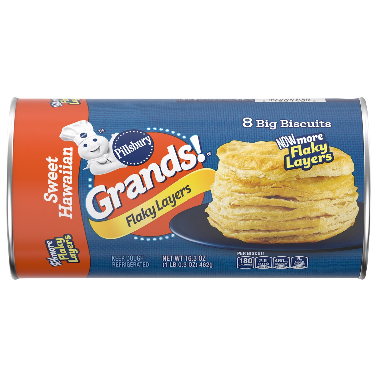 slide 1 of 13, Grands! Flaky Layers Biscuits, Sweet Hawaiian, 8 Ct, 16.3 oz, 8 ct