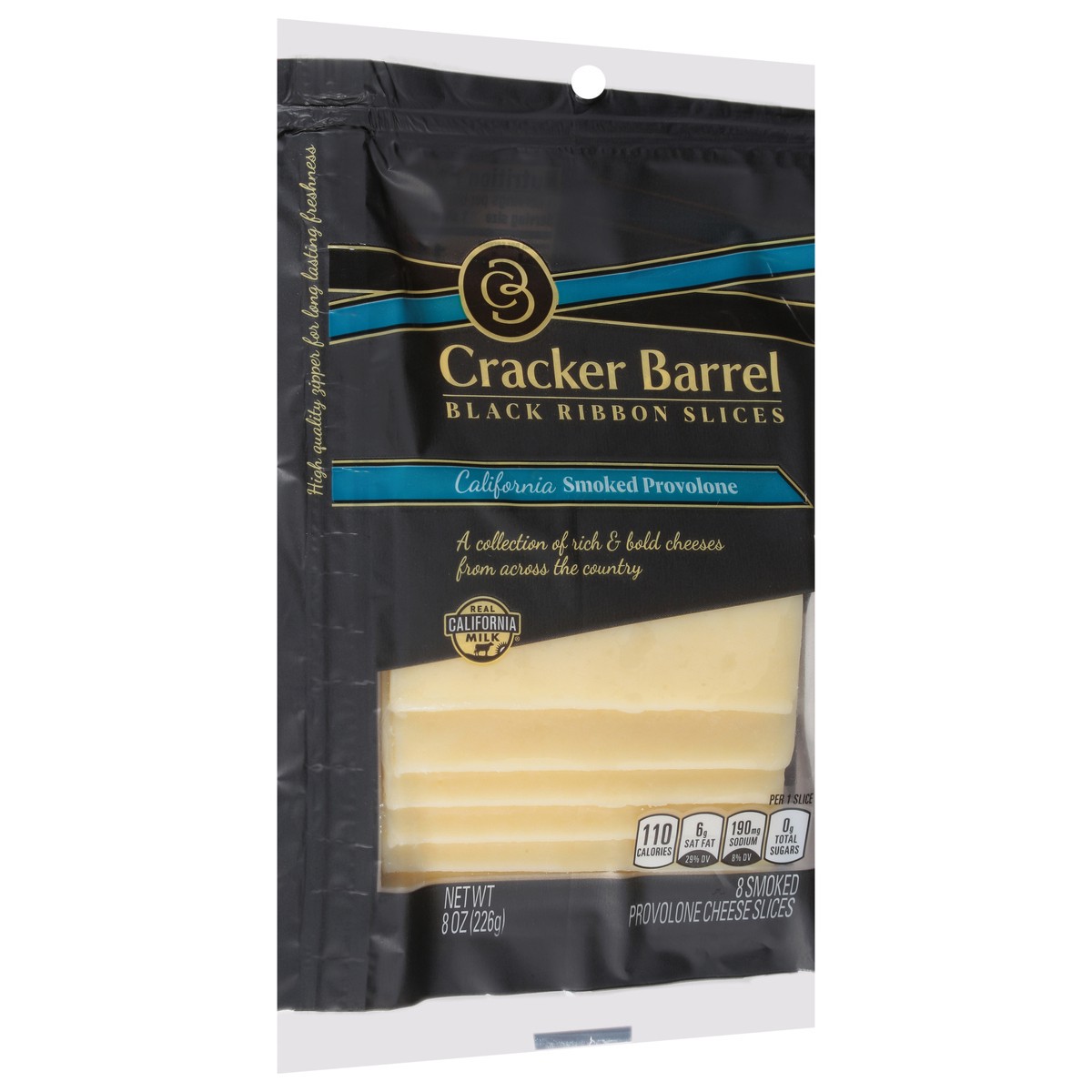 slide 4 of 11, Cracker Barrel Black Ribbon Slices California Smoked Provolone Cheese Slices, 8 ct Pack, 8 ct