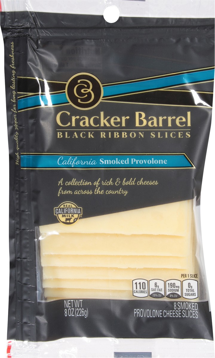 slide 7 of 11, Cracker Barrel Black Ribbon Slices California Smoked Provolone Cheese Slices, 8 ct Pack, 8 ct