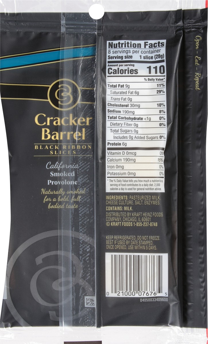 slide 9 of 11, Cracker Barrel Black Ribbon Slices California Smoked Provolone Cheese Slices, 8 ct Pack, 8 ct